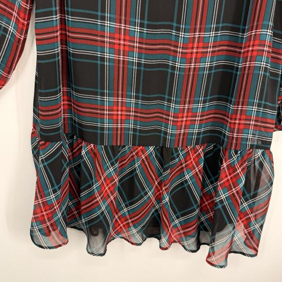Draper James Plaid Chiffon Shift Dress size Medium Long Sleeves Ruffle Hem Midi - Picture 5 of 8